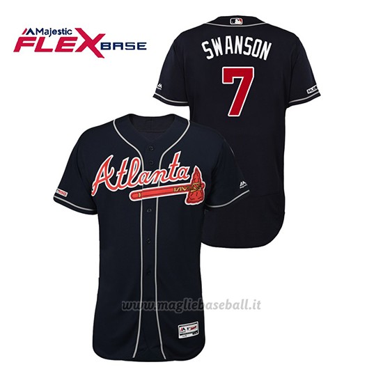 Maglia Baseball Uomo Atlanta Braves Dansby Swanson 150th Aniversario Patch Autentico Flex Base Blu